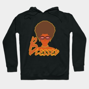 Blessed Woman with Afro and Glasses (Black Background) Hoodie